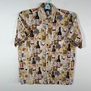 High Seas Shirt Mens Medium Brown Beige Button Up Vineyard Wine Cellar Casual
